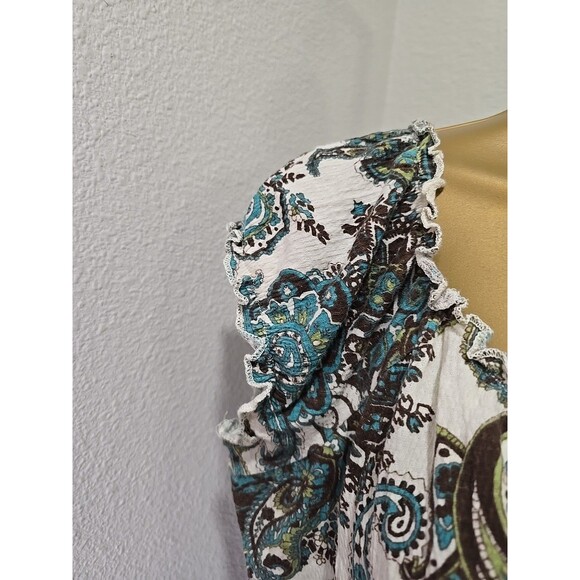 Babydoll Top Womens Lge Green Brown Paisley Y2K Boho Fairy Peasant Off Shoulder - Picture 4 of 7